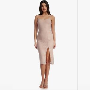 Dress the Population Zahra Lace Front Slit Midi Dress In Pink Sz L-Bodycon Drill